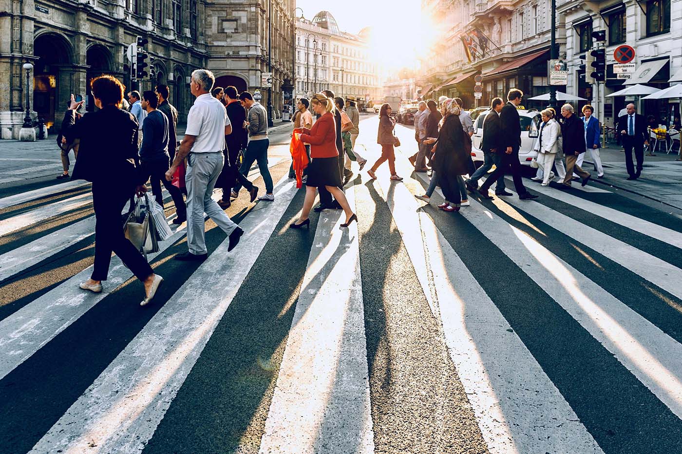 People walking through the street